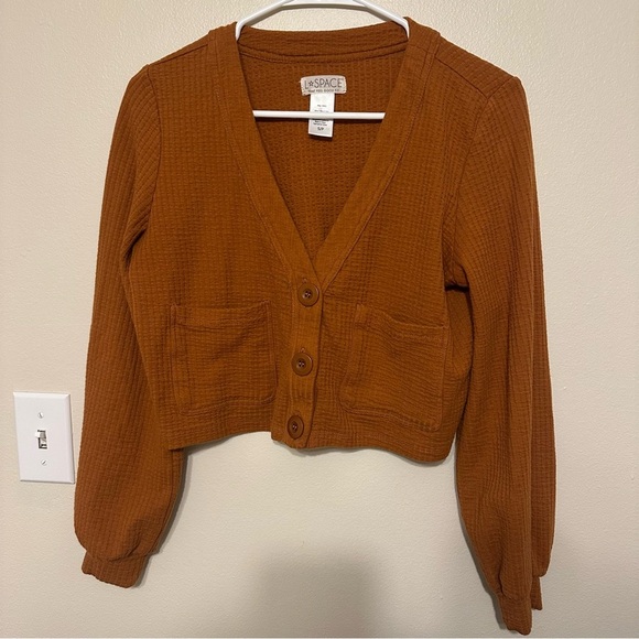LSPACE Romy Terry Button up Cardigan Sweater in Amber - Picture 2 of 5